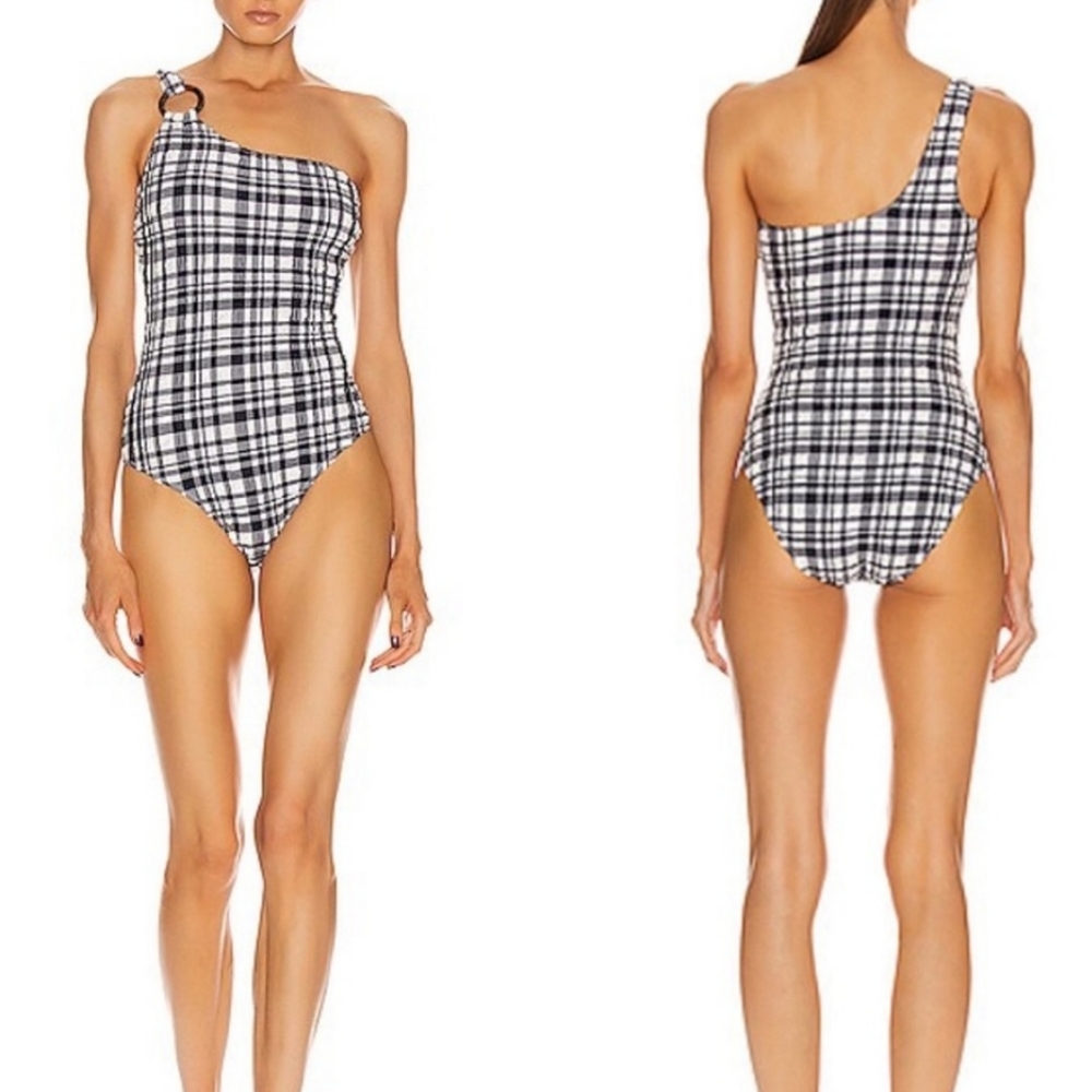 Solid & Striped Juliana Puckered Madras Navy White Swimsuit One Piece M